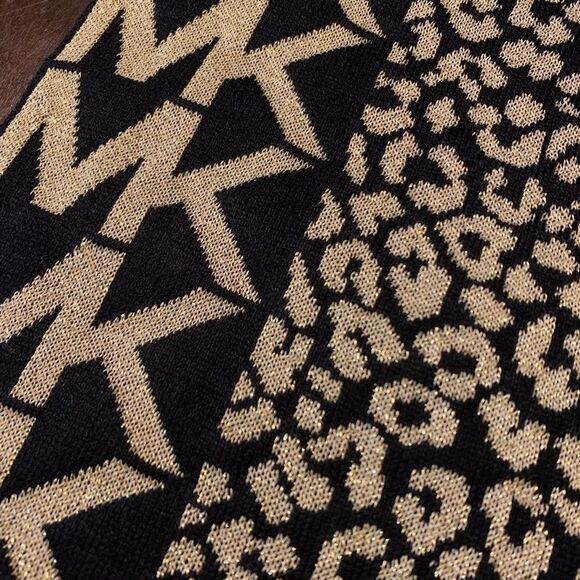 MK Michael Kors Metallic Animal Print Scarf Black Gold - Picture 2 of 4